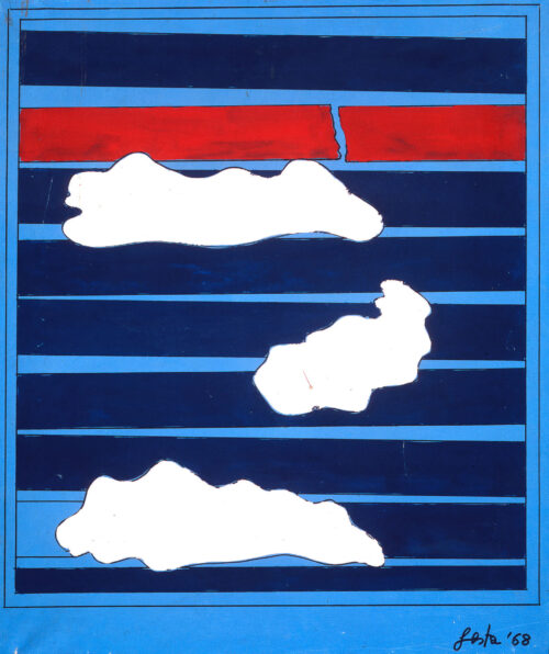 1968<br>Le nuvole rosa<br>smalto industriale e pennarello su tela<br>cm 65x55