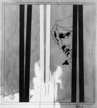 1968 ottobre, Roma<br>Da Mondrian a Michelangelo<br>smalto industriale e pennarello su tela<br>cm 90x80