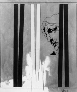 1968 ottobre, Roma<br>Da Mondrian a Michelangelo<br>smalto industriale e pennarello su tela<br>cm 90x80