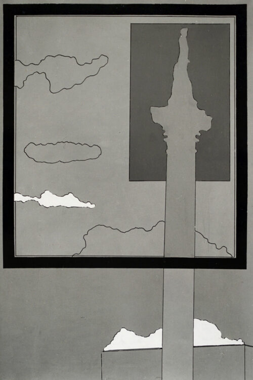 1969<br>Solitudine nella piazza n.3<br>smalto industriale e pennarello su tela<br>cm 150x100