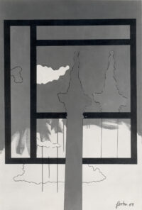 1969<br>Solitudine nella piazza n.5<br>smalto industriale e pennarello su tela<br>cm 160x100