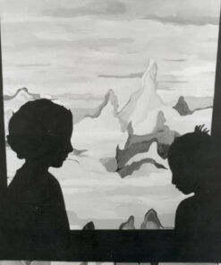 1969<br>Figure e paesaggio<br>smalto industriale e colori ad olio su tela<br>cm 100x100