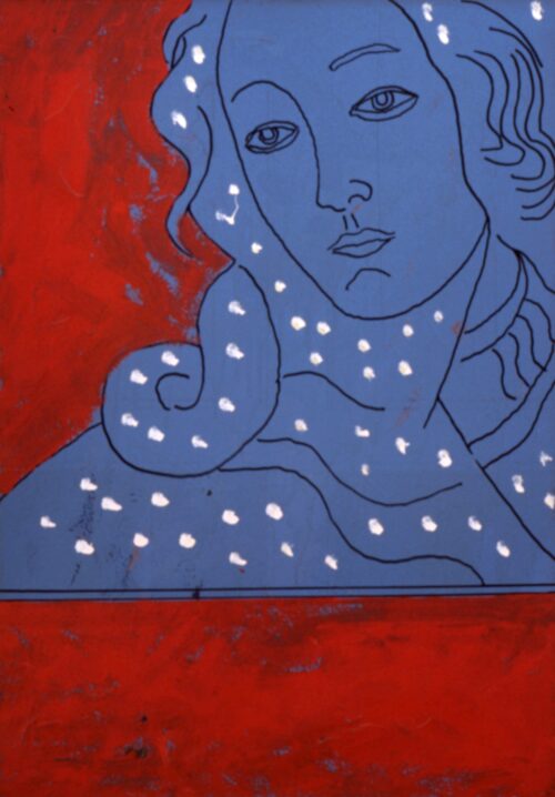 1970<br>Madama Botticelli<br>smalto, pittura industriale, pennarello su tela<br>cm 70x50