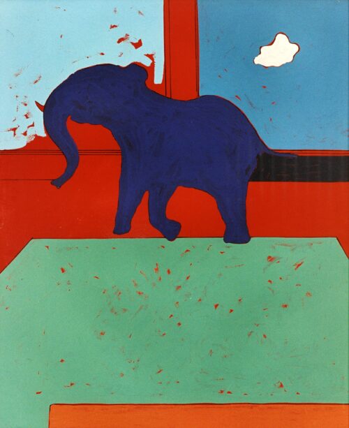 1970<br>Pernumia, ' Elefante '<br>smalto industriale e pennarello su tela<br>cm 80x60