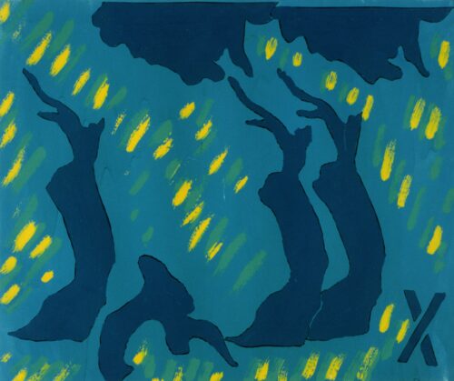 1971 luglio<br>Paesaggio anonimo<br>smalto, pittura industriale, pennarello su tela<br>cm 50x60