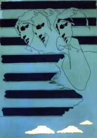 1971 luglio<br>Da Michelangelo<br>smalto, pittura industriale, pennarello su tela<br>cm 100x70