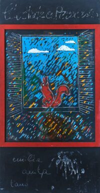 1971<br>L'estate a Pernumia<br>Ad Anita<br>smalto, pittura industriale, matita su tavola<br>cm 230x100