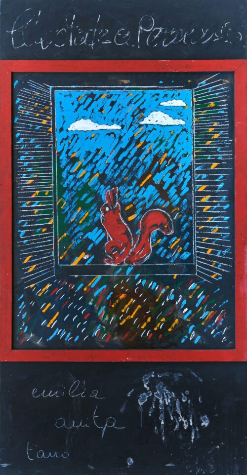 1971<br>L'estate a Pernumia<br>Ad Anita<br>smalto, pittura industriale, matita su tavola<br>cm 230x100