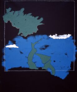 1971 agosto, Asolo<br>Paesaggio su fondo nero<br>smalto, pittura industriale, matita su tela<br>cm 90x70