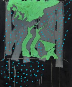 1971<br>Paesaggio su fondo nero<br>smalto, pittura industriale, matita su tela<br>cm 115x90