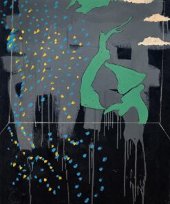 1971 agosto, Asolo<br>Paesaggio su fondo nero<br>smalto, pittura industriale, matita su tela<br>cm 115x90