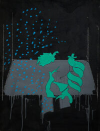 1971<br>Paesaggio su fondo nero<br>pittura industriale, tempera, matita su tela<br>cm 116x90