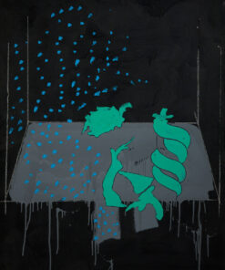 1971<br>Paesaggio su fondo nero<br>pittura industriale, tempera, matita su tela<br>cm 116x90