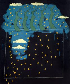 1971<br>Paesaggio su fondo nero<br>smalto, pittura industriale, matita su tela<br>cm 115x90