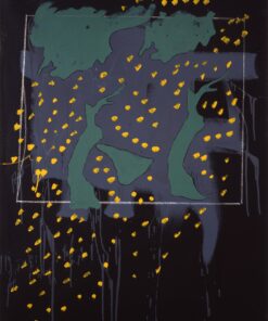 1971<br>Paesaggio su fondo nero<br>smalto, pittura industriale, matita su tela<br>cm 115x90