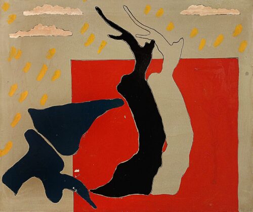 1971 ottobre<br>smalto, pittura industriale, pennarello su tela<br>cm 50x70