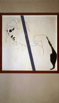 1971<br>smalto, pittura industriale, pennarello, collage di legno su tavola<br>cm 210x120