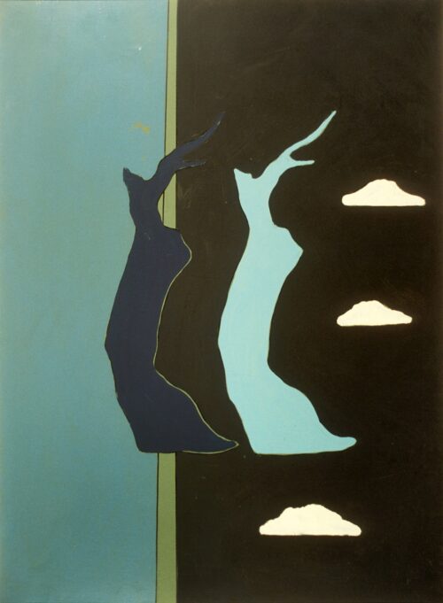 1972<br>Elementi per un paesaggio<br>pittura industriale e pennarello su tela<br>cm 80x60