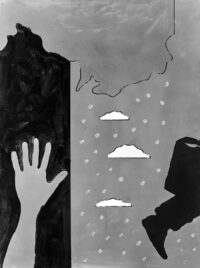 1972<br>Gli Addii, Esterno<br>smalto, pittura industriale, pennarello su tela<br>cm 80x60