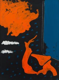 1972<br>Paesaggio su fondo nero<br>pittura industriale, tempera, matita su tela<br>cm 80x60