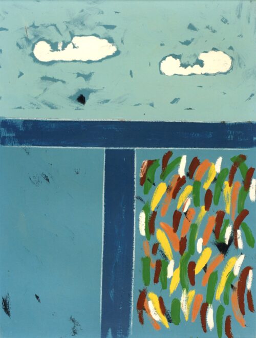 1972<br>Paesaggio<br>smalto, pittura industriale, matita su tela<br>cm 80x60