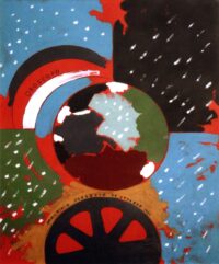 1972 10 novembre<br>Oroscopo<br>pittura industriale, tempera, pennarello su tela<br>cm 90x70