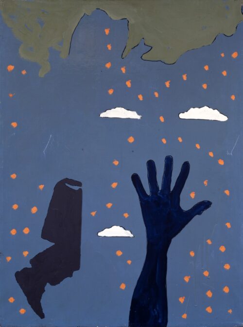 1972<br>Gli addii, Esterno<br>smalto, pittura industriale, pennarello su tela<br>cm 80x60