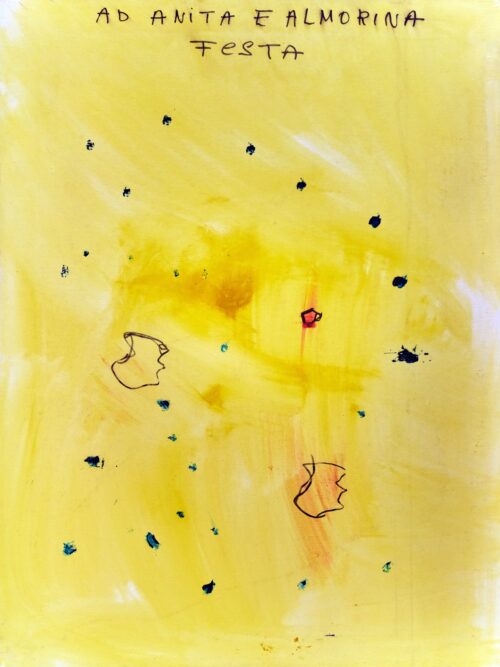 1973 21-2<br>' Ad Anita e Almorina Festa '<br>tempera e pennarello su tela<br>cm 80x60