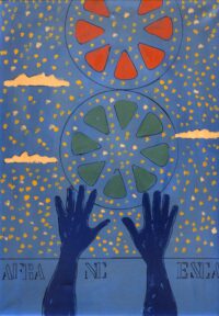 1973 4 aprile<br>dedicato a Francesca, Tano<br>smalto, pittura industriale, pennarello su tela<br>cm 100x80