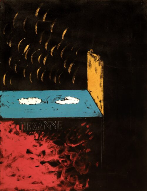 1973 gennaio<br>Via dei Cappellari n 67<br>smalto, pittura industriale, matita su tela<br>cm 120x100