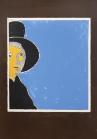 1973<br>Ritratto di Giovanni Arnolfini, dedicato a Francesco Aldobrandini<br>pittura industriale, tempera, pennarello su tela<br>cm 100x70