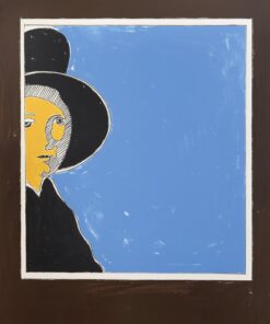 1973<br>Ritratto di Giovanni Arnolfini, dedicato a Francesco Aldobrandini<br>pittura industriale, tempera, pennarello su tela<br>cm 100x70