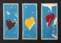 1973<br>Cuore meccanico, dedicato a Verde Visconti<br>pittura industriale, tempera, pennarello su tela<br>cm 70x100