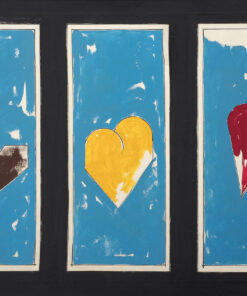 1973<br>Cuore meccanico, dedicato a Verde Visconti<br>pittura industriale, tempera, pennarello su tela<br>cm 70x100