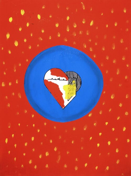 1973<br>Cuore meccanico<br>pittura industriale, tempera, pennarello su tela<br>cm 60x50