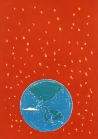 1973<br>Spaesaggio<br>pittura industriale, tempera, pennarello su tela<br>cm 100x70