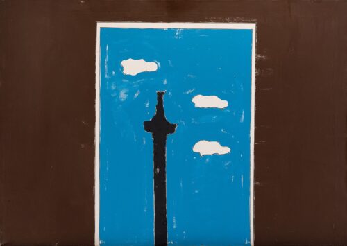 1973<br>A Nicoletta Strambelli<br>pittura industriale, tempera, pennarello su tela<br>cm 100x70