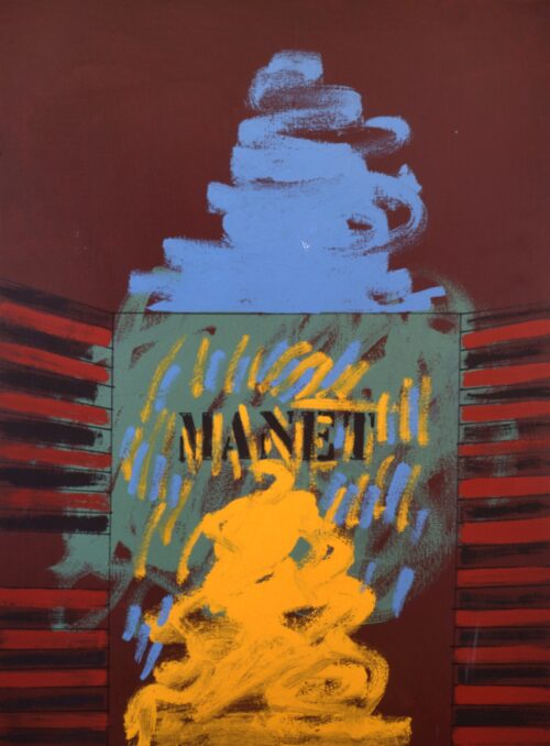 1973<br>Omaggio al colore, dedicato a Renato Salvatori<br>smalto, pittura industriale, pennarello su tela<br>cm 80x60