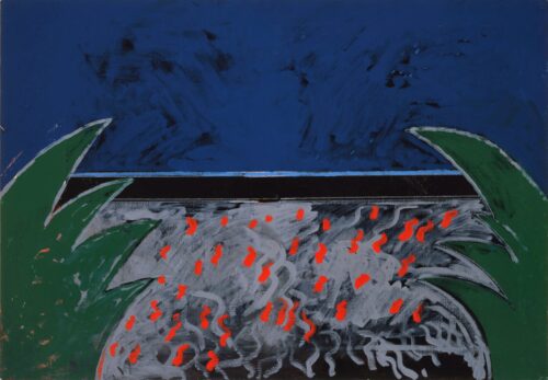 1973<br>Paesaggio di Montecarlo<br>pittura industriale, tempera, gessetto su tela<br>cm 70x100