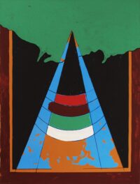 1973<br>Tutti i colori dell'arcobaleno<br>smalto, pittura industriale, pennarello su tela<br>cm 80x60