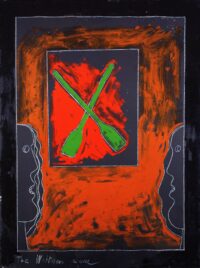 1973 25 giugno<br>The whitness room<br>pittura industriale, tempera, matita su tela<br>cm 80x60