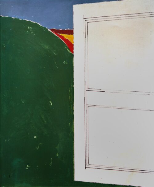 1973<br>Paesaggio<br>pittura industriale, tempera, pennarello su tela<br>cm 100x70