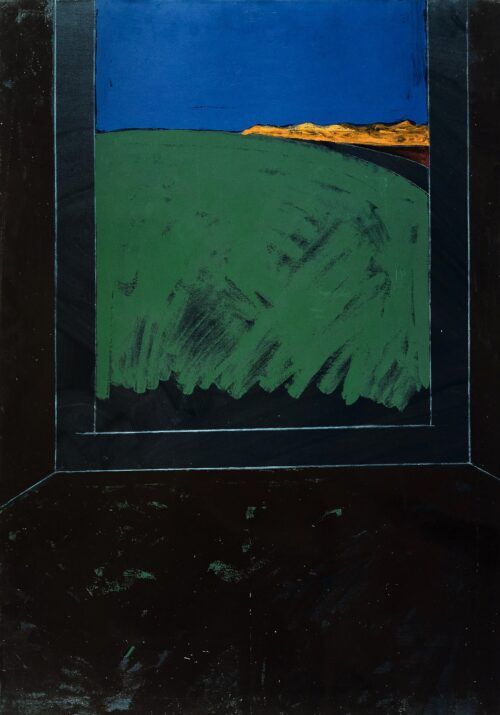 1973<br>Paesaggio Notturno<br>pittura industriale, tempera, matita su tela<br>cm 100x70