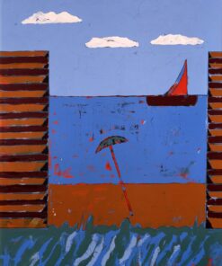 1973<br>Dalla finestra della camera da letto di Positano nell'estate del 1969<br>smalto, pittura industriale, pennarello su tela<br>cm 80x60