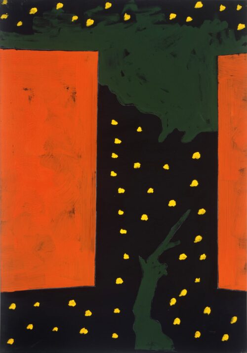1973<br>Paesaggio notturno<br>pittura industriale, tempera, gessetto su tela<br>cm 100x70