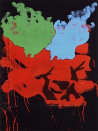 1973<br>Spaesaggio, dedicato a O.A.<br>pittura industriale, tempera, pennarello su tela<br>cm 80x60