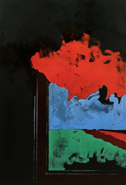 1973<br>pittura industriale, tempera, matita su tela<br>cm 100x70