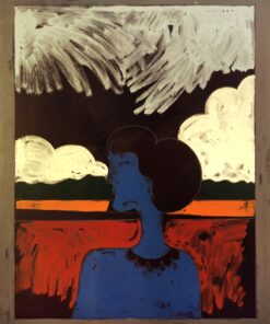 1973<br>Figura e paesaggio<br>pittura industriale, tempera, matita su tela<br>cm 100x80