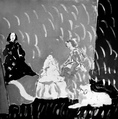 1973<br>Da Velasquez n 2<br>smalto, pittura industriale, pennarello su tela<br>cm 100x100