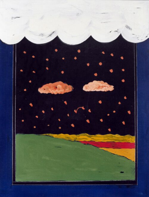 1974 aprile<br>pittura industriale, tempera, matita su tela<br>cm 80x60